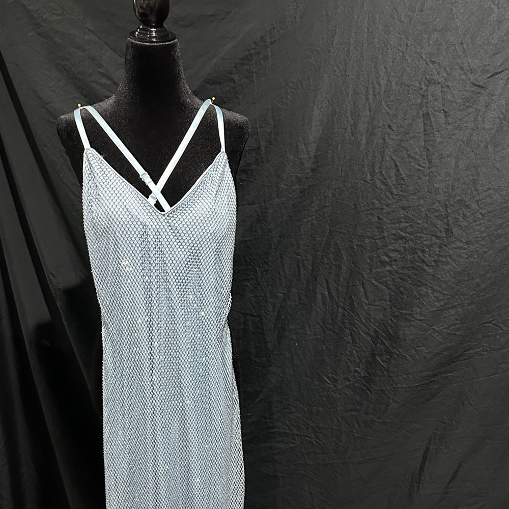 Elegant Blue rhinestone Mesh Prom Dress